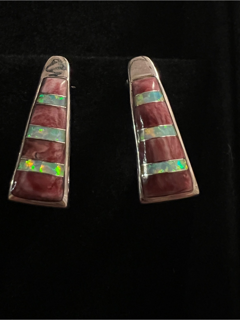 Sterling Silver Purple Spiny Oyster Opal Inlay Earrings Signed TN 9g